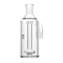 Pair the Human Grade Standard Ash Catcher with a clear glass water pipe featuring a cylindrical body, vertical tube, two frosted glass joints for attachments, and an etched JEC logo on the main chamber.