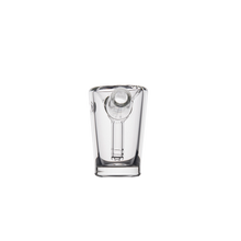 The MJ Arsenal Basin Bubbler, crafted from durable borosilicate glass, combines a shot glass and built-in pipe for a unique drinking and smoking experience. It is shown against a plain white background.
