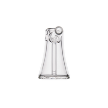 The MJ Arsenal Vulkan Bubbler, featuring clear glass, a wide base, narrow neck, and angled spout, is shown from the front against a white background—crafted as a portable bubbler inspired by the Vulkan Mini Bubbler design.