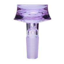 The Human Grade Cauldron Glass Bowl Slide (10mm/14mm) is a translucent purple borosilicate glass accessory featuring a wide rim and tapered base, shown on a white background.