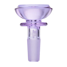 The Human Grade Saucer Glass Bowl Slide 10mm/14mm is a translucent light purple borosilicate bowl piece with a wide saucer design, frosted base, and fits 10mm or 14mm water pipes and bongs.