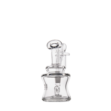 The MJ Arsenal Jammer Mini Dab Rig is a compact borosilicate glass piece with a cylindrical base, angled mouthpiece, and intricate internal percolator, shown against a plain white background.