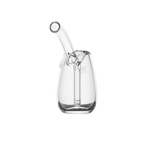 A clear borosilicate glass vessel with a conical body, straight cylindrical mouthpiece, and vertical internal chamber is shown on a white background—the MJ Arsenal Bulb Bubbler, ideal for portable use.