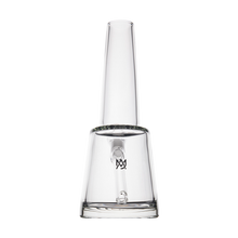The MJ Arsenal Summit Bong is a clear borosilicate glass piece with a conical base, cylindrical neck, and a small front logo, photographed against a plain white background.