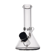 The MJ Arsenal Cache Bong, a beaker-shaped clear borosilicate glass piece with a black bowl and downstem, is displayed against a plain white background.