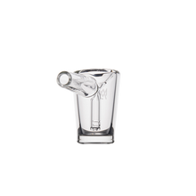The MJ Arsenal Basin Bubbler is a clear borosilicate glass piece with a cylindrical spout, shown against a plain white background. This mini scientific bubbler is perfect for water filtration applications.