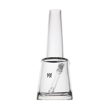 The MJ Arsenal Summit Bong is a clear, modern borosilicate glass bong with a wide base and straight neck, featuring a small logo near the bottom on a plain white background.