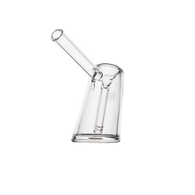 A clear borosilicate glass MJ Arsenal Fulcrum Bubbler with a slanted base and angled mouthpiece, photographed against a plain white background.