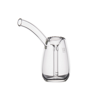 The MJ Arsenal Bulb Bubbler, crafted from clear borosilicate glass with a wide body and long, curved spout, is displayed against a plain white background.