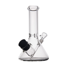 The MJ Arsenal Cache Bong, a clear borosilicate glass beaker-style bong with a cylindrical neck and removable bowl and downstem, is shown against a white background.