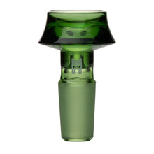 The Human Grade Cauldron Glass Bowl Slide 10mm/14mm is a green borosilicate glass bowl with a flared top and frosted base, offering a stylish water pipe accessory for bongs.