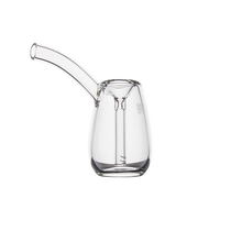 The MJ Arsenal Bulb Bubbler, made of clear borosilicate glass with a rounded body and curved spout, is displayed on a white background.