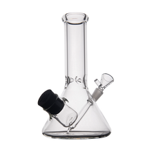 The MJ Arsenal Cache Bong, a clear borosilicate glass beaker-style piece with a wide base, cylindrical neck, and angled mouthpiece, is displayed against a plain white background.