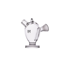 Clear glass MJ Arsenal The Martian® Original Blunt Bubbler™ with a short spout, handle, lid, and small black logo. Its sleek design enables effective water filtration. Shown on a plain white background.