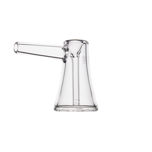 The MJ Arsenal Vulkan Bubbler, made of clear borosilicate glass with a tapered base and straight side spout, is shown against a plain white background.