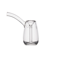 The MJ Arsenal Bulb Bubbler, made from durable borosilicate glass with a wide base, narrow neck, and angled spout, is shown on a plain white background—ideal as a portable bubbler for on-the-go use.