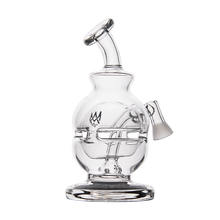 The MJ Arsenal Royale Vape Edition is a clear glass water pipe with a rounded base, angled neck, and side joint for attachments—ideal as a dab rig—shown on a white background.