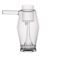 The MJ Arsenal Proxy Bubbler is a sleek borosilicate glass accessory featuring a cylindrical left handle and an inner chamber extending top to base, displayed against a white background.