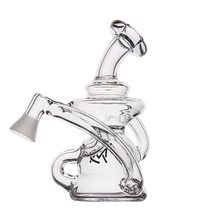The MJ Arsenal Hydra Vape Edition is a clear glass water pipe featuring a looped design, angled mouthpiece, and splash-resistant bubbler, shown against a plain white background.