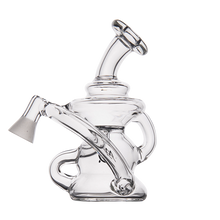 The MJ Arsenal Hydra Vape Edition is a clear glass mini dab rig with a curved neck, wide base, angled mouthpiece, dual chambers, and an external downstem. This splash-resistant bubbler ensures smooth hits every time.