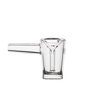 The MJ Arsenal Basin Bubbler, made of clear borosilicate glass with a spout and handle, is shown from the side against a plain white background. Measurement markings are visible on the side of the bubbler.
