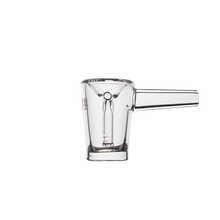 The MJ Arsenal Basin Bubbler is a clear borosilicate glass mug with a cylindrical body and right-side handle, photographed on a plain white background. Its unique inner bubbler structure highlights advanced water filtration capabilities.