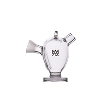 The MJ Arsenal The Martian® Original Blunt Bubbler™ is a clear glass bubbler with a wide base, two angled necks, and a black logo, designed for smooth water filtration—shown against a plain white background.