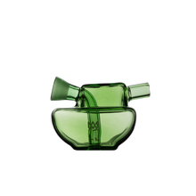 The MJ Arsenal Commander Blunt Bubbler is a modern green borosilicate glass vessel with two angled spouts and a wide, rounded base, shown on a plain white background.