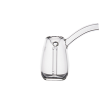 The MJ Arsenal Bulb Bubbler is a clear borosilicate glass piece featuring a long, slightly curved spout and a small handle, shown against a plain white background.
