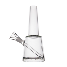 The MJ Arsenal Summit Bong, shown on a white background, is made from clear borosilicate glass and features a wide base, straight neck, and angled bowl piece for excellent water filtration.