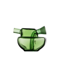 The MJ Arsenal Commander Blunt Bubbler, crafted from green borosilicate glass with two angled necks—one cylindrical and one flared—rests on a rounded base against a plain white background.