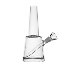 The MJ Arsenal Summit Bong is a clear borosilicate glass bong with a wide base, cylindrical neck, and angled bowl for optimal water filtration, shown against a plain white background.