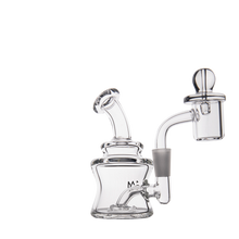 The MJ Arsenal Jammer Mini Dab Rig, made of borosilicate glass with a compact cylindrical base, bent neck, and domed chamber on a side arm, is photographed on a white background.