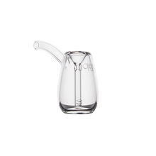 The MJ Arsenal Bulb Bubbler, made of clear borosilicate glass with a spout and handle for easy pouring, is shown empty against a plain white background.