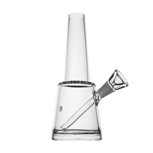 The MJ Arsenal Summit Bong, made from clear borosilicate glass with a wide base, straight neck, and angled mouthpiece, delivers smooth hits—ideal for water filtration enthusiasts. Shown on a plain white background.