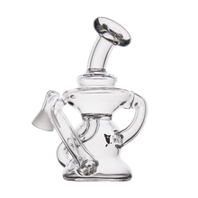 The MJ Arsenal Hydra Vape Edition is a clear glass water pipe with a rounded base, curved neck, and multiple angled chambers, designed for splash-resistant bubbling. Shown on a white background.