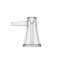 The MJ Arsenal Vulkan Bubbler, made of clear borosilicate glass with a conical base and a short, horizontal cylindrical spout, is shown against a plain white background.