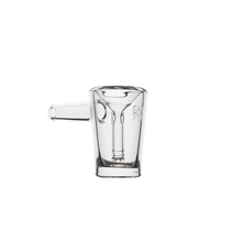 The MJ Arsenal Basin Bubbler, made of clear borosilicate glass with a funnel shape and short side tube, is shown on a plain white background—an ideal mini bubbler for smooth water filtration.