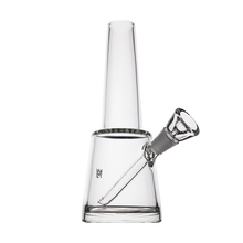 The MJ Arsenal Summit Bong is a clear borosilicate glass piece featuring a wide, stable base, vertical neck, and angled downstem with a glass bowl, shown on a plain white background.