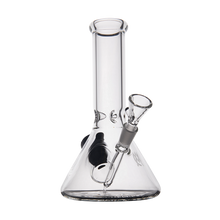 The MJ Arsenal Cache Bong, made of clear borosilicate glass with a beaker shape, straight neck, removable downstem, and bowl piece, is photographed on a white background.