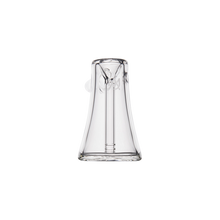 The MJ Arsenal Vulkan Bubbler, made from clear borosilicate glass with a wide base that tapers upward and an internal vertical straw-like tube, is shown against a white background.