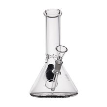 The MJ Arsenal Cache Bong is a clear borosilicate glass beaker bong with a straight neck, wide base, and removable bowl, shown against a plain white background.