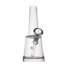 The MJ Arsenal Summit Bong features a clear borosilicate glass build, straight neck, angled downstem, and square base, highlighting its sleek design and efficient water filtration against a plain white background.