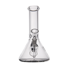 The MJ Arsenal Cache Bong is a clear borosilicate glass beaker-style piece with a cylindrical neck and detachable bowl, displayed against a plain white background.