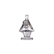 The MJ Arsenal King Bubbler, crafted from clear borosilicate glass, features a stylized sailboat design with a circular center element and is displayed against a plain white background.