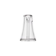 The MJ Arsenal Vulkan Bubbler, made from clear borosilicate glass, features a flared base and straight narrow neck, and is shown against a plain white background.