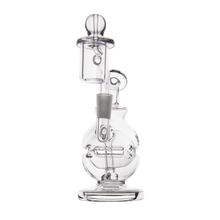 The MJ Arsenal Royale Mini Dab Rig is a clear borosilicate glass water pipe with a round base, vertical neck, and cylindrical chamber on top, shown isolated on a white background.