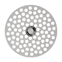 The Flower Mill 2.5" Mill Plate is a round, flat replacement plate for the Flower Mill Next Gen Premium Grinder, featuring evenly spaced circular holes and a larger central hole, shown on a white background.