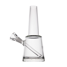 The MJ Arsenal Summit Bong is a clear borosilicate glass piece featuring a conical base, cylindrical neck, and angled bowl for great water filtration, shown against a plain white background.