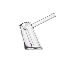 The MJ Arsenal Fulcrum Bubbler, made from durable borosilicate glass, features a cylindrical body, slanted base, angled mouthpiece, and internal percolator—all shown on a plain white background.